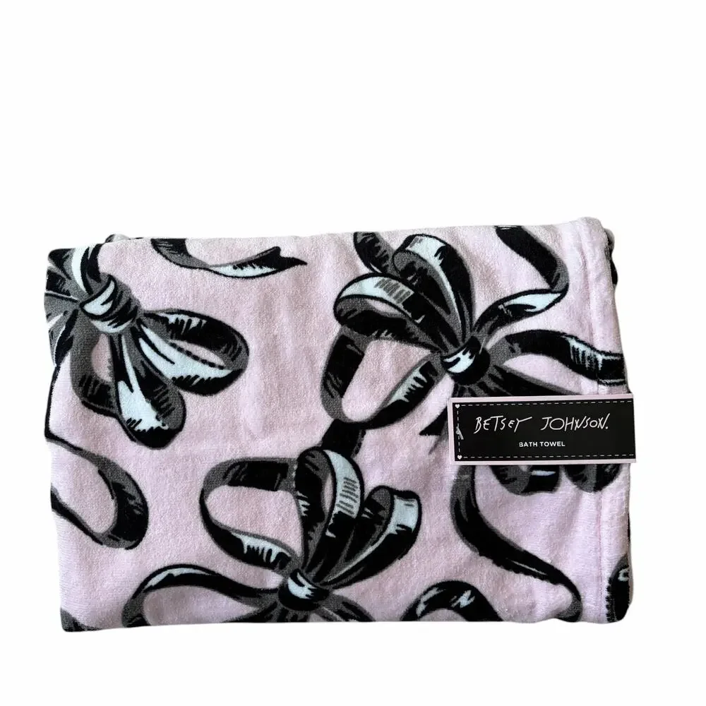 3pc Betsey Johnson BALLET BOWS Towel Set 2 Bath 1 Hand Pink & Black NEW